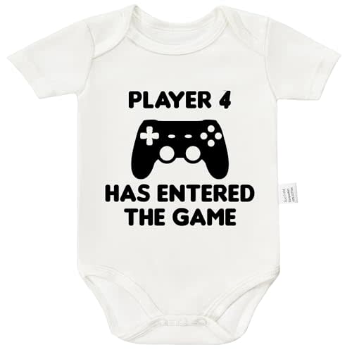RETKCUL Player 4 Has Entered the Game Baby Bodysuits, Funny Gamer Infant Playsuit Jumpsuit Cotton Short-Sleeve 0-24 Month