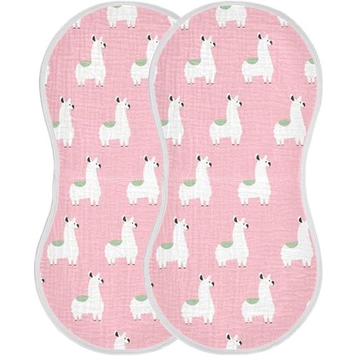 J JOYSAY Pink Cute Llamas Baby Burp Cloths for Boys Girls Large 22''x11'' Cotton Burping Cloths Extra Absorbent Soft 4 Layer Baby Essentials for Baby Newborn 2 Pack