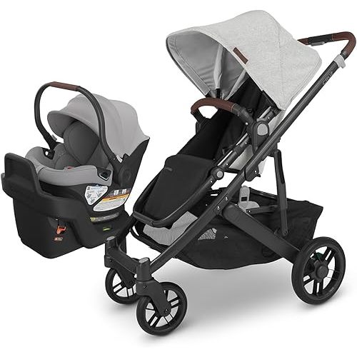 UPPAbaby Travel System, Includes Cruz V2 Stroller + Aria Lightweight Car Seat Combo - Toddler Seat, Rain Shield, Storage Bag, Car Seat, Base + Infant Insert Included – Anthony (White + Grey Chenille)