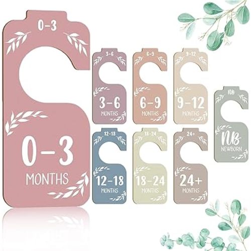 8Pcs Wooden Baby Closet Dividers, Baby Cloth Sorting Tags Organizers Newborn Wardrobe Dividers for Baby Clothes Sorting & Nursery Decor - KAMHBE (8 PCS Color)