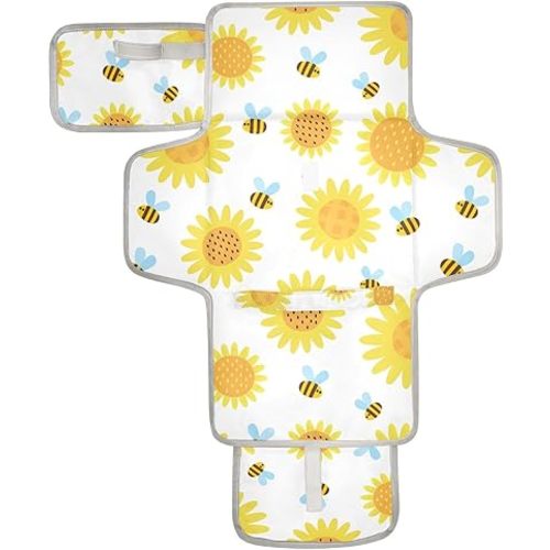 Bees Portable Baby Changing Pad Diaper Changing Table Pad Waterproof Travel Changing Station Mat with Built-in Pillow for Baby Gifts Newborn