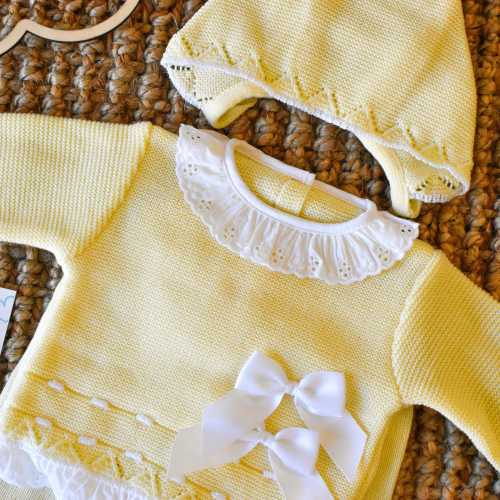 Knitted Clothes Newborns Spanish Set Knit Baby Outfit for Coming Home Christening Baptism and Shower Gift Recien nacido premmie baby gift