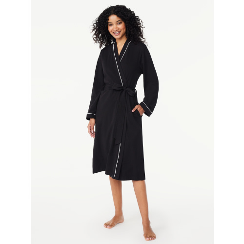 Joyspun Women’s Cotton Blend Long Sleeve Wrap Robe, Sizes S to 3X