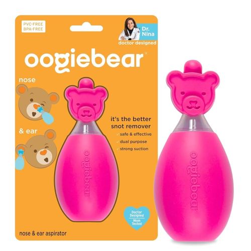 oogiebear: Baby Nasal Aspirator - Safe Booger & Earwax Remover for Newborns, Infants, Toddlers - Better Syringe, Airtight Suction, Nose Sucker - Essential Baby Stuff, Diaper Bag Must-Haves, Pink