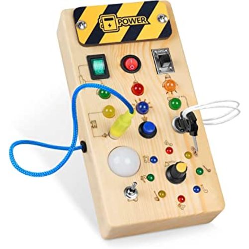 wakelnsa Toddler Montessori Busy Board,Montessori Toy,Baby Sensory Board,Preschool Learning Activities,Light Switch Toy,Travel Toy,Wooden Toy for Toddler Activity,Christmas & Birthday Gift for Toddler