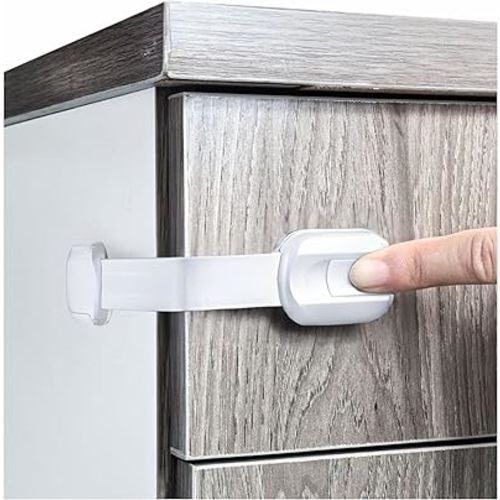 Child Proof Cabinet Locks (5 Pack White) 3M Adhesive Child Locks for Cabinets and Drawers, Fridge Locks, Drawer Locks Baby Proofing, No Drilling; Alcohol Prep Pads Included