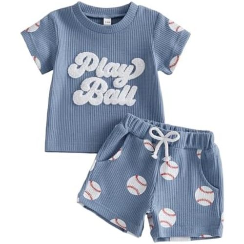 Kupretty Toddler Baby Boy Clothes 6 12 18 24 Month 2T Summer Outfits Waffle Knit Golf Embroidery Tees T-shirt + Shorts Set