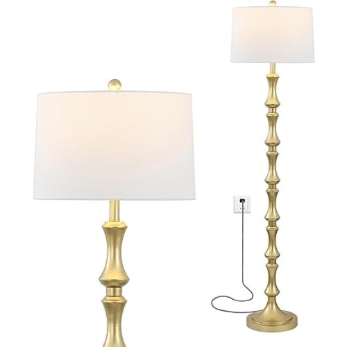 Jonathan Y JYL4031A Jaxon 62.5" Metal LED Floor Lamp, Traditional, Transitional, Contemporary, Foot-Step Switch, Office, Living Room, Family Room, Dining Room, Bedroom, Hallway, Foyer, Gold