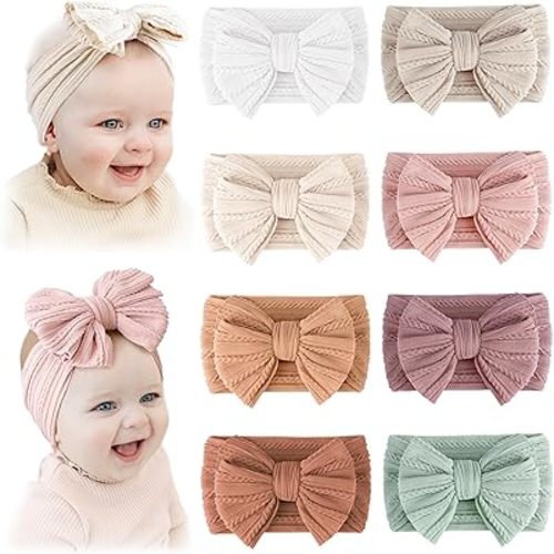 Prohouse 8 Pack Baby Nylon Headbands Hairbands Hair Bow Elastics Handmade Hair Accessories for Baby Girls Newborn Infant Toddlers Kids
