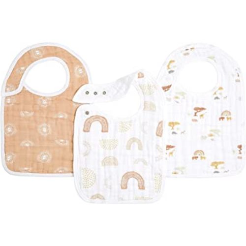 aden + anais 100% Cotton Muslin Snap Bib – Super Absorbent, Soft 3-Layer Baby Bib for Boys & Girls with Adjustable Snap-Closure for Teething, Eating, Drooling, 3-Pack, Keep Rising