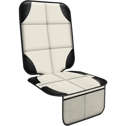 XHYANG Car Seat Protector 1 Pack Car Seat Cushion Mat Thickest Padding,Waterproof 600D Fabric Car Seat Covers for Non-Slip Backing Mesh Pockets for Baby and Pet (Beige, 1 Pc)