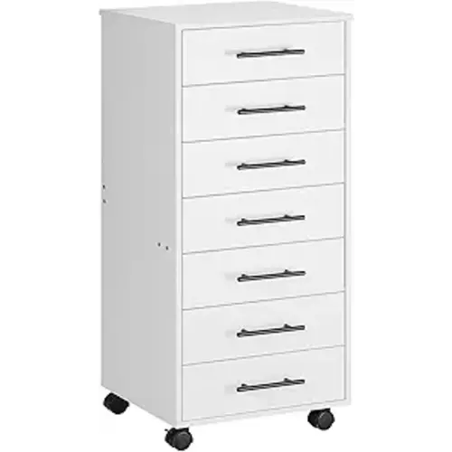 HOOBRO 7-Drawer File Cabinet, Wooden Office Cabinet with Drawers, Mobile Storage Filing Drawer for Home Office, Study, Easy Assembly, White WT07WJ01