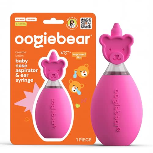 oogiebear: Baby Nasal Aspirator - Safe Booger & Earwax Remover for Newborns, Infants, Toddlers - Better Syringe, Airtight Suction, Nose Sucker - Essential Baby Stuff, Diaper Bag Must-Haves, Pink