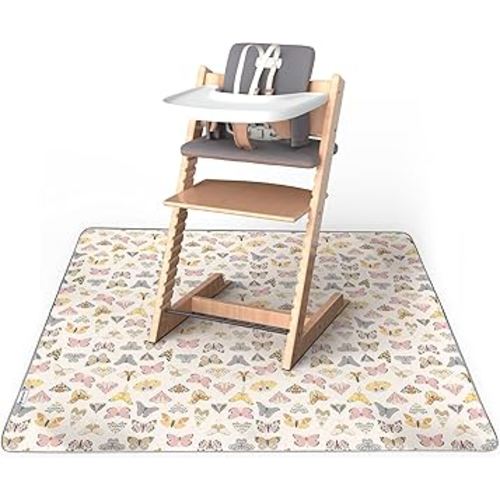 Tiny Twinkle Mess-Proof Splat Mats for Under high Chairs or Table Cover Art Projects for Baby and Toddler - Waterproof, Washable Floor or Table Splash mat 51" x 51" (Flutter)