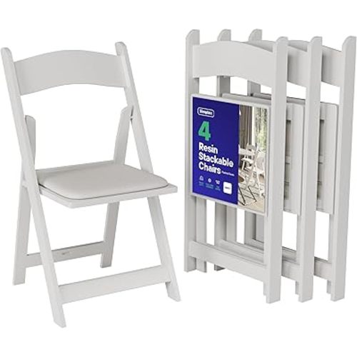SIMPLEX 4 White Resin Folding Chairs - Comfortable White Foldable Chair - Stackable Chairs with Padded Seats - Indoor/Outdoor Folding Chairs for Events - Lightweight Foldable Chairs (4 Pack)