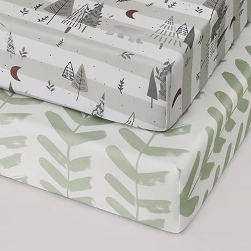Yoofoss Baby Pack and Play Sheets 2 Pack for Boys and Girls - 38x26 Mini Crib Sheets Fitted Neutral Compatible with Graco Pack n Play Mattress,Ultra Soft Breathable Microfiber Forest Bear