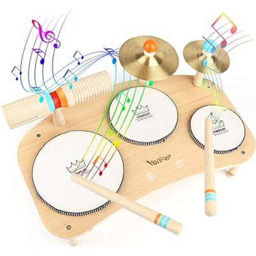 Kids Drum Set for Toddlers 3+, 8 in 1 Montessori Musical Instruments - Wooden Musical Toys for Baby Easter Christmas Birthday Gifts for Preschool Learning Music for Boys Girls Age 3 4 5 6