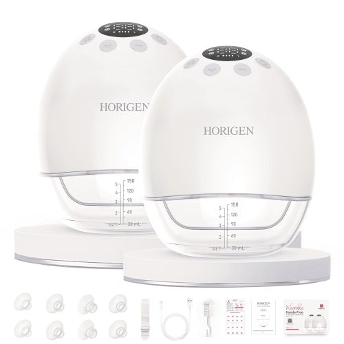 Horigen AOV6861 White Double Electric Breast Pump, Wearable Hands-Free, Smart Memory, 3D Pumping, Portable Quiet