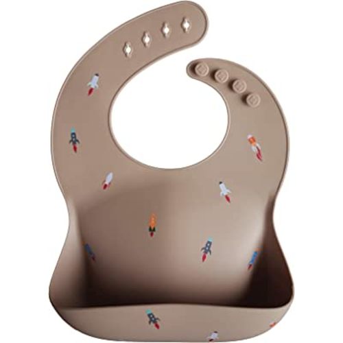 mushie Silicone Baby Bib | Adjustable Fit Waterproof Bibs (Rocket Ship)