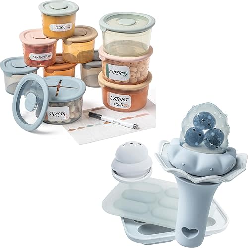 Moonkie Silicone Baby Food Containers | Baby Fruit Feeder with Freezer Tray and Two Sizes Pouches