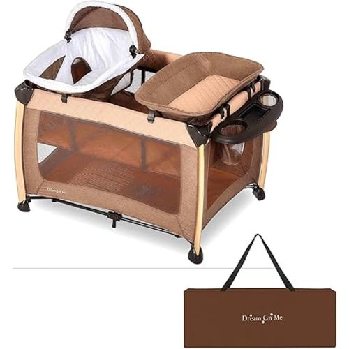Dream On Me Princeton Deluxe Nap N Pack 3-in-1 Convertible Playard, Changer and Bassinet, Lightweight and Portable Baby Playard, Breathable Mesh, Easy to Carry Travel Playard