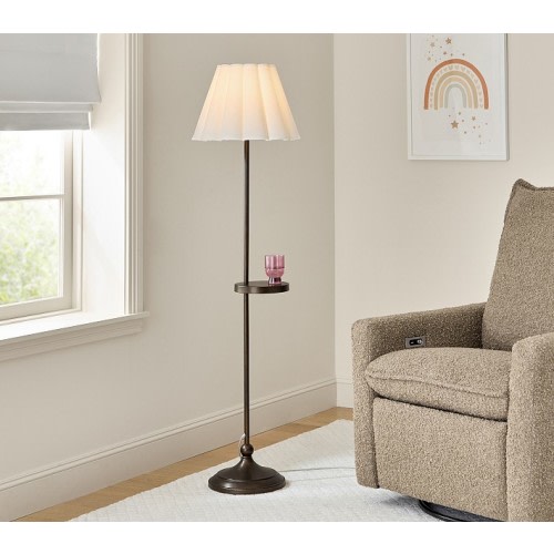 White Linen Fluted Floor Lamp with Tray (60")