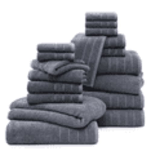 Casa Platino Solid Print Cotton Towels & Washcloths, Cool Grey, 18 Count