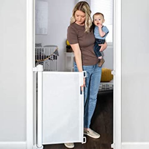 YOOFOR Retractable Baby Gate, Extra Wide Safety Kids or Pets Gate, 33” Tall, Extends to 71” Wide, Mesh Safety Dog Gate for Stairs, Indoor, Outdoor, Doorways, Hallways (White, 33"x71")