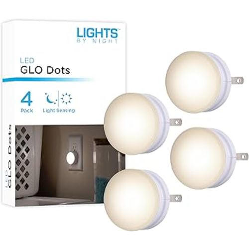 Lights By Night Mini LED Night Light, Plug-In, Dusk To Dawn Sensor, Warm White, Compact, Ambient Lighting, LED Lights for Bedroom, Bathroom, Nursery, Hallway, Kitchen, 45084, 4 Pack