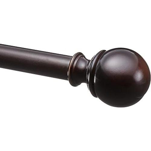 Amazon Basics Adjustable Sturdy Curtain Rod for Windows with Round Finials, Easy Install Hardware, 1-Inch Rod, 72" to 144", Dark Bronze, 1-Pack