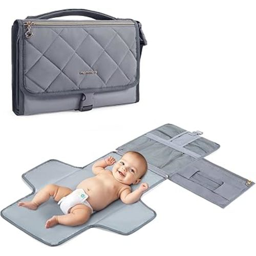 mommore Portable Changing Pad for Baby Newborn Water Resistance Detachable Travel Diaper Changing Mat with Wipes Pockets Padded Pillow Baby Essentials Gifts (Grey)