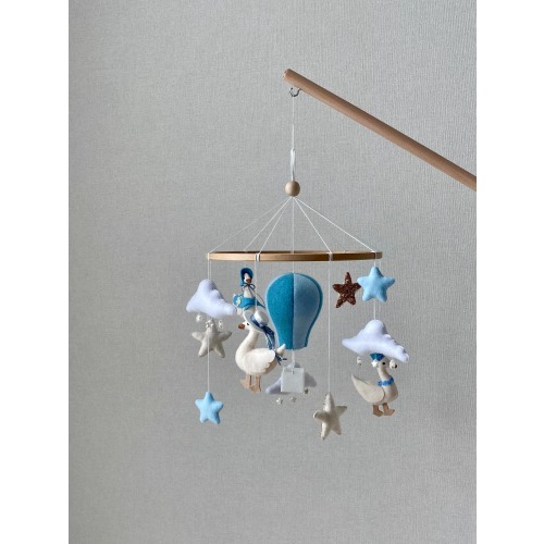Baby crib mobile for newborn nursery in vintage goose style, balloon nursery mobile, mother goose nursery, crib mobile, baby shower gift.