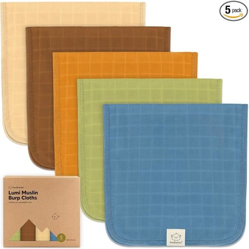KeaBabies Cotton Muslin Burp Cloths Baby Boy, Girl - 5-Pack Soft & Absorbent Burping Cloth for Babies, Large Baby Towels & Washcloths for Newborn, Spit Up Rags, No Shrink, 20x10" (Primeval)