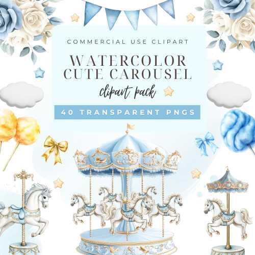 Blue Carousel Clipart, Carousel watercolor clipart, Carousel Horse Clipart,Carousel Png,Carousel nursery,Carousel Clipart, Instant download.