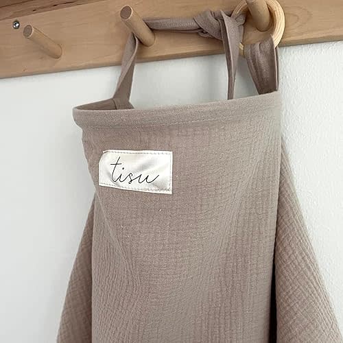 Nursing Cover for Baby Breastfeeding & Pumping | Multi Use Car Seat Stroller Cover | Breathable Soft Organic Muslin Cotton | Breast Feeding Apron & Shawl by TISU (Sand (Neutral))