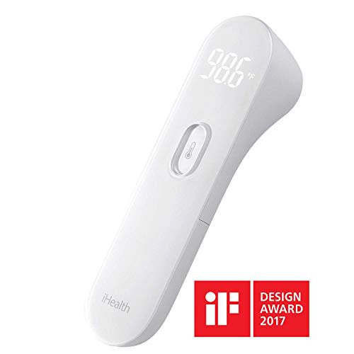 iHealth No-Touch Forehead Thermometer, Infrared Digital Thermometer for Adults and Kids, Touchless Baby Thermometer, 3 Ultra-Sensitive Sensors, Large LED Digits, Quiet Vibration Feedback, Non Contact - White