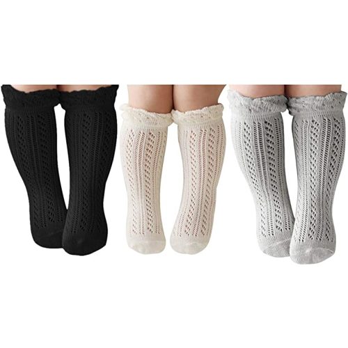 ACTLATI 3 Pairs Baby Girls Boys Knee High Socks Cotton Newborn Knit Stockings for 0-24 Months Infants Toddlers