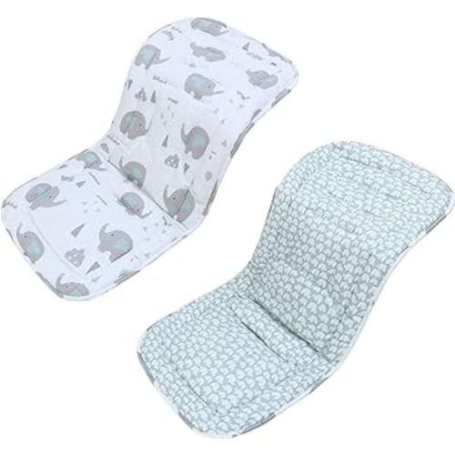 Baby Stroller Cushion,Infant Car Seat Insert-Reversible Universal Breathable and Soft Newborn Stroller Mat,100% Cotton Cover Toddler Seat Pad Liner-34x78cm,1 Pack(Elephant Green+White)