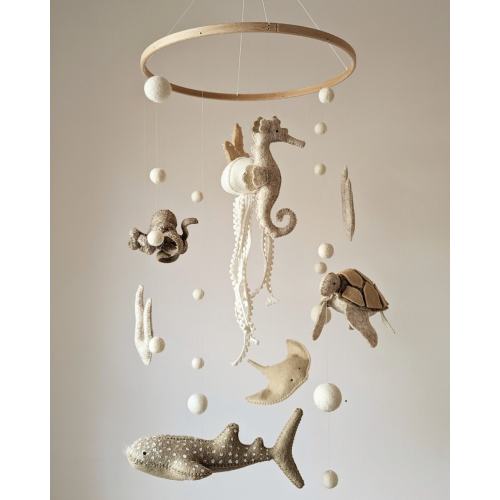 Neutral Ocean baby mobile, sea themed nursery, baby mobile with jellyfish, octopus crib mobile, dolphin cot mobile, sea life gift, baby gift
