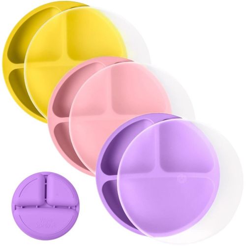 Weesprout Silicone Plates With Lids For Babies & Toddlers, 3-pack