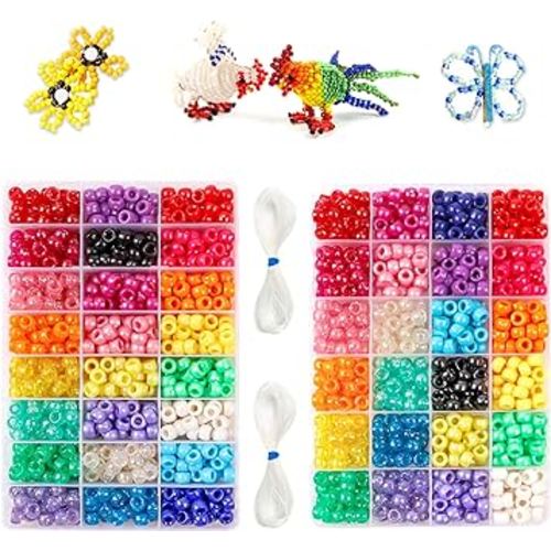 Pony Beads, 1,900 pcs 9mm Pony Beads Set in 24 Colors with Elastic String for Bracelet Jewelry Making by INSCRAFT