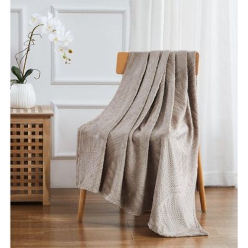 Kate Aurora Floral Ferns Shabby Chic Styled Oversized Ultra Soft & Plush Accent Throw Blanket - Taupe
