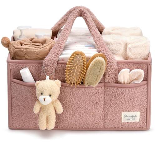 PeraBella Baby Diaper Caddy Organizer with Handle, Boy & Girl Shower Gift Basket, Portable Diaper Storage Basket Bin for Wipes, Newborn Baby Essentials Registry Search Must Haves, Car Caddy Organizer