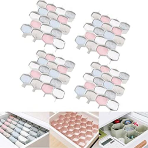 Honeycomb Separator Adjustable Drawer Organizer Divider for Underwear Belt-Scarf Socks Organizer (White(4pcs))