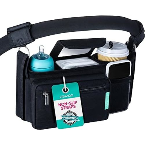Stroller Organizer Non Slip Straps Stroller Caddy With Cup Holder, Stroller Bag for Phone, Pet Stroller Accessories, Universal Fits Uppababby Vista v2 Wonderfold Wagon, Doona and More