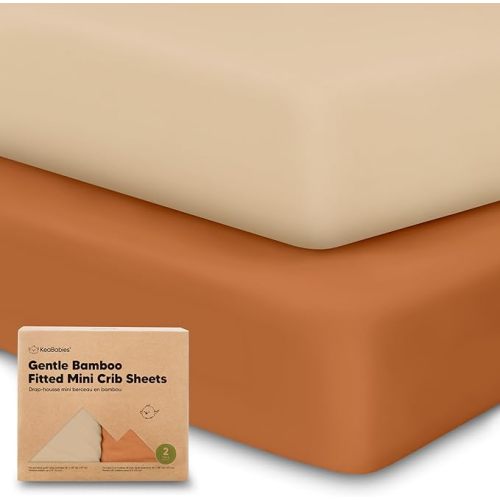 Pack and Play Sheets Fitted, 2-Pack Mini Crib Sheets - Pack N Play Sheets, Organic Fitted Crib Sheet for Pack and Play Mattress, Playard Baby Crib Sheets, Crib Sheets Neutral for Boys, Girls (Rust)