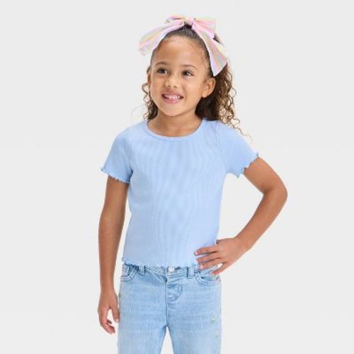Toddler Girls' Ribbed Solid Knit Short Sleeve T-Shirt - Cat & Jack™ Light Blue 4T: Pullover