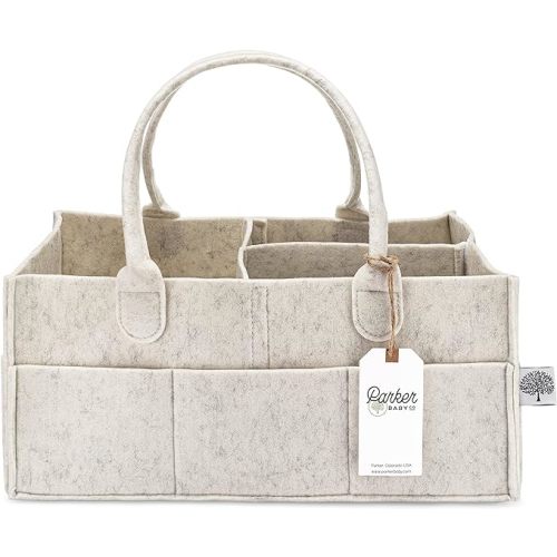 Parker Baby Diaper Caddy - Nursery Storage Bin and Car Organizer for Diapers and Baby Wipes - White, Large