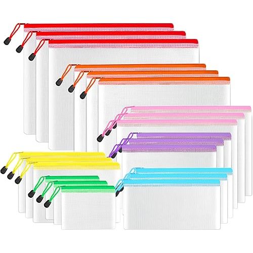 SUNEE Multisize Mesh Zipper Pouches (7 Colors, 21 Packs), Water-Resistant Zip Bag for School Office Supplies, Puzzles & Games Organizing Storage