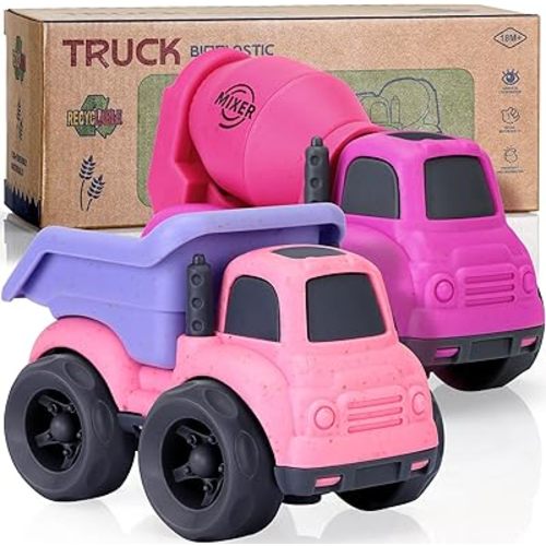 Toddler Toys for 1 Year Old Girl, Dump Truck Toys and Mixer Cement, BPA Free, Phthalates Free, PVC, Outdoor Toys for Toddlers 1-3, Ideal Toy Cars for 1 2 3 4 Year Old Girls Christmas Birthday Gift